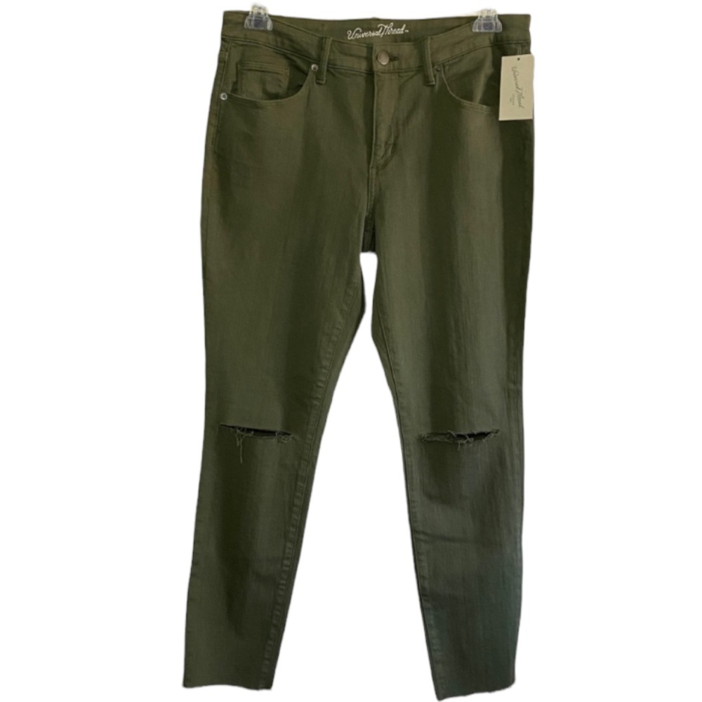 NWT Universal Thread Olive Army Green Distressed Raw Hem Jeggings Size 14W